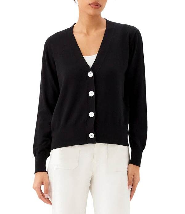 カレンケーン レディース アウター ニット・セーター Vネック カーディガン Karen Kane Knit VNeck Long Sleeve Button Front Cardigan Black