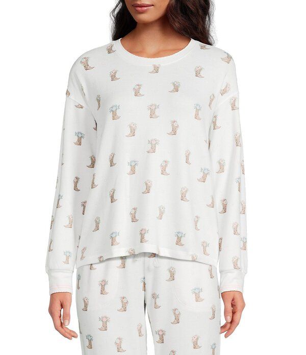 ピージェイサルベージ レディース トップス カットソー クルーネック プリント ブーツ ニット PJ Salvage Western Boot Print Long Sleeve Crew Neck