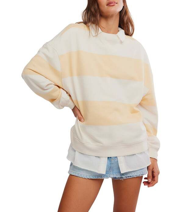 フリーピープル レディース トップス Tシャツ Free People Classic Stripe Crewide Long Sleeve Pullover Apricot Combo アプリコット 16,436円