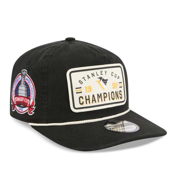 ニューエラ メンズ アクセサリー 帽子 Mens New Era Black Pittsburgh Penguins Throwback Stanley Cup Championside Patch