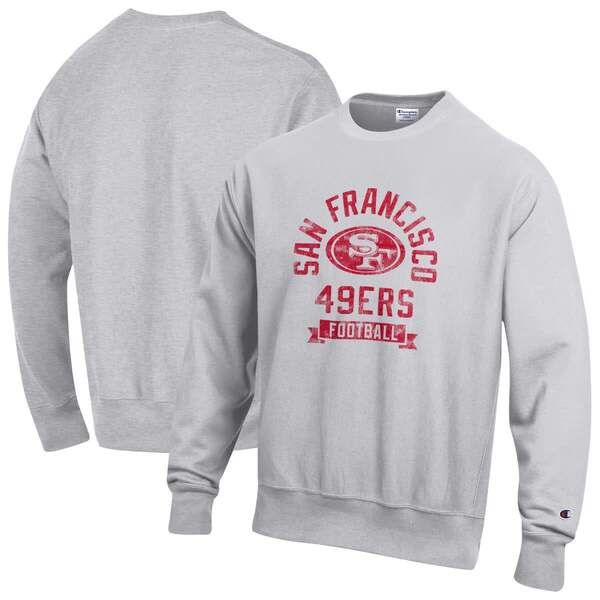 チャンピオン メンズ アウター パーカー・スウェット シャツ フリース Mens Champion Heather Gray San Francisco 49ers Reverse Weave Fle