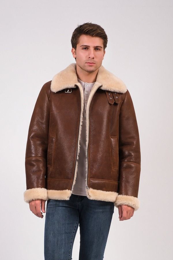 ファーニック UK メンズ アウター ジャケット・ブルゾン レザー FURNIQ UK Rupertextu red Leather Shearling Aviator Jacket Brown ブラ