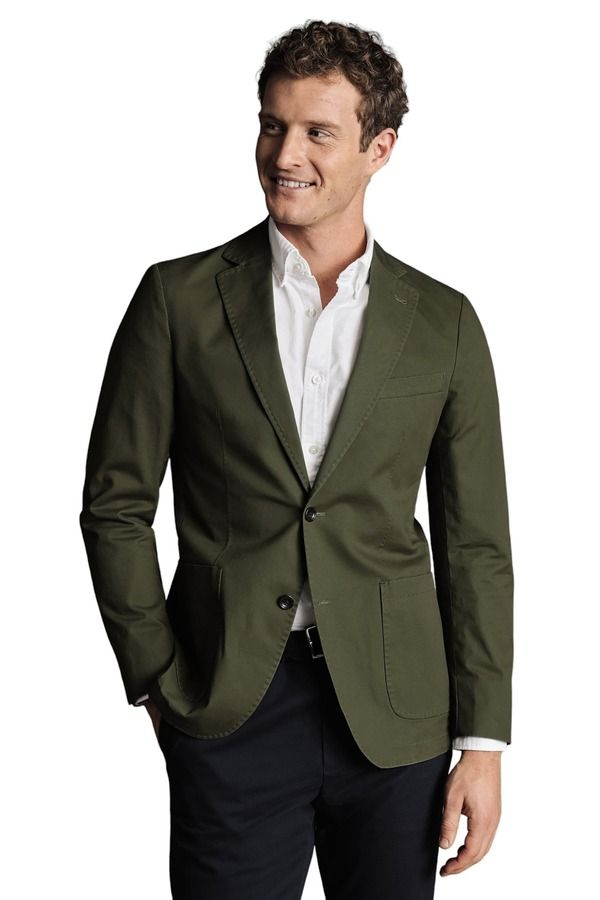 チャールズティリット メンズ アウター ジャケット・ブルゾン スリムフィット コットン Charles Tyrwhitt Cotton Stretch Slim Fit Jacket Olive Gr