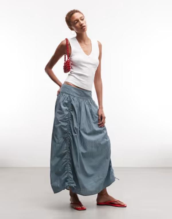 コルージョン レディース ボトムスカート マキシ COLLUSION maxi skirt with channel details check Blue check ブルー