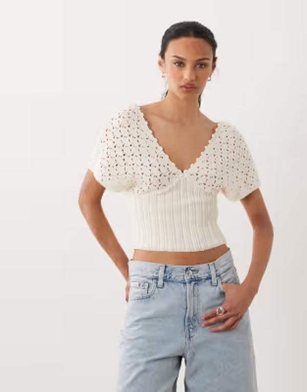 エイソス レディース トップス Tシャツ ニット ASOS DESIGN knit plunge cinch top in ecru エクリュ