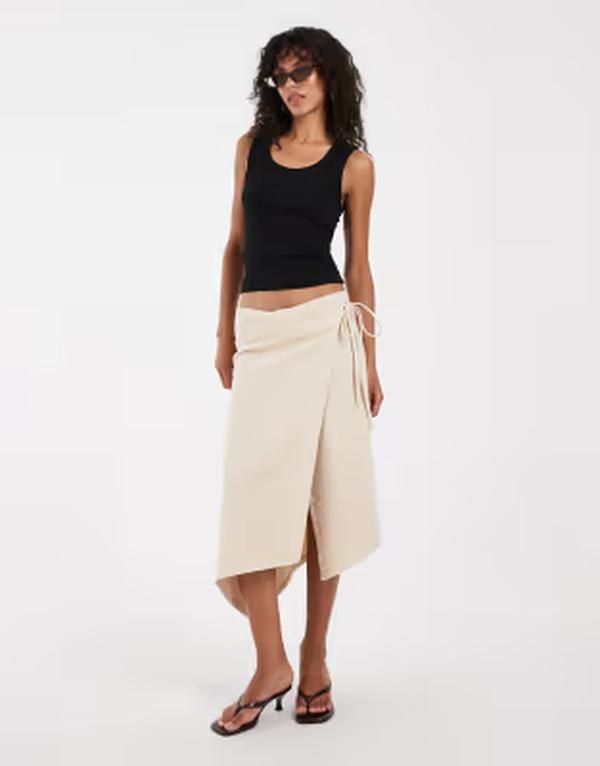 エイソス レディース ボトムスカート アシンメトリー ASOS DESIGN asymmetric wrap skirt BEIGE ベージュ