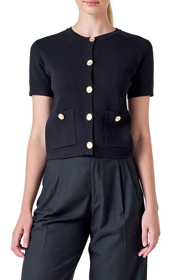 エンドレスローズ レディース アウター ニット・セーター カーディガン Endless Rose Short Sleeve Cardigan BLACK ブラック