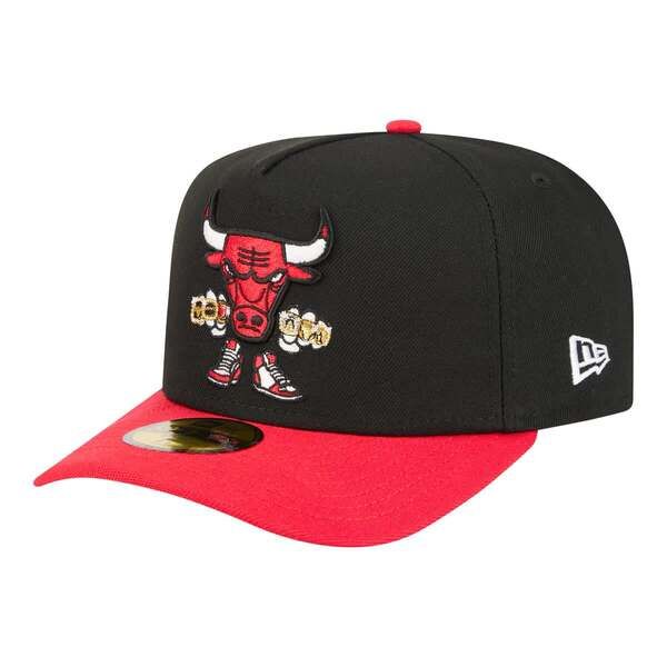ニューエラ メンズ アクセサリー 帽子 ロゴ Mens New Era Black Chicago Bulls Injection Cartoon Logo AFrame 59FIFTY Fitted