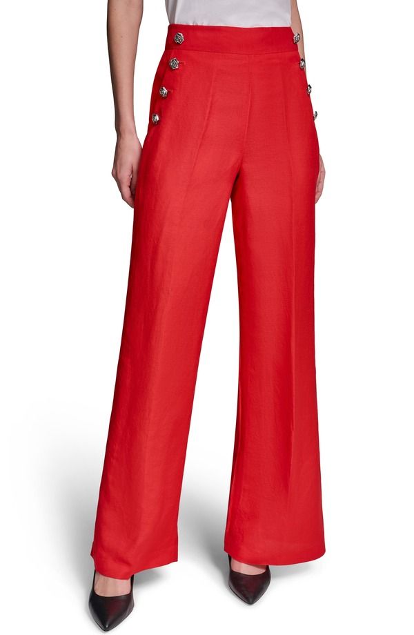 カール ラガーフェルド レディース ボトムス レギンス パンツ リネン KARLAGERFELD PARIS Linen Blend Sailor Pants APPLE RED レッド