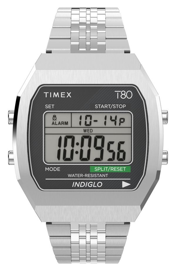 タイメックス メンズ アクセサリー 腕時計 Timex T80 Digital Chronograph Bracelet Watch 365mm SILVER シルバー