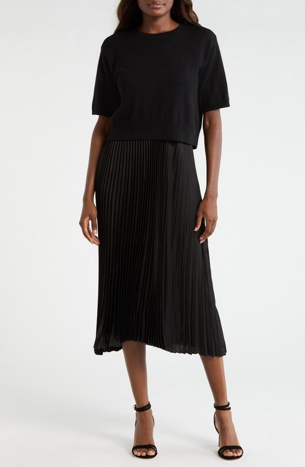 セセ レディース トップス ワンピース プリーツスカート プリーツ セーター スカート CeCe Sweater Pleated SkirtwoPiece Set RICH BLACK ブラック 29,120円
