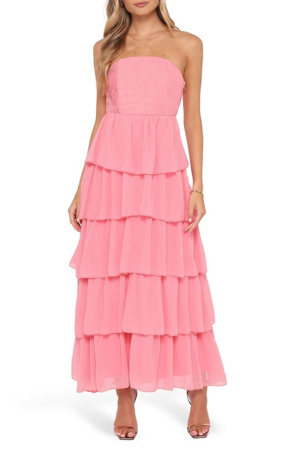 ペタルアンドパップ レディース トップス ワンピース ティアード ストラップレス マキシ Petal Pupeachester Strapless Tie red Maxi Dress CORAL コ