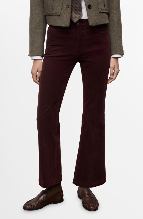 マンゴ レディース ボトムス レギンス コーデュロイ ブーツカット プラスサイズ パンツ ブーツ MANGO Bootcut Corduroy Pants Plus Regular WINE ワイン