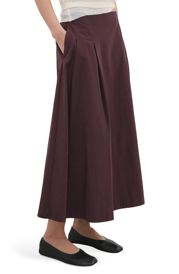 マンゴ レディース ボトムスカート プリーツ ミディ MANGO Pleated Midi Skirt MAROON マルーン