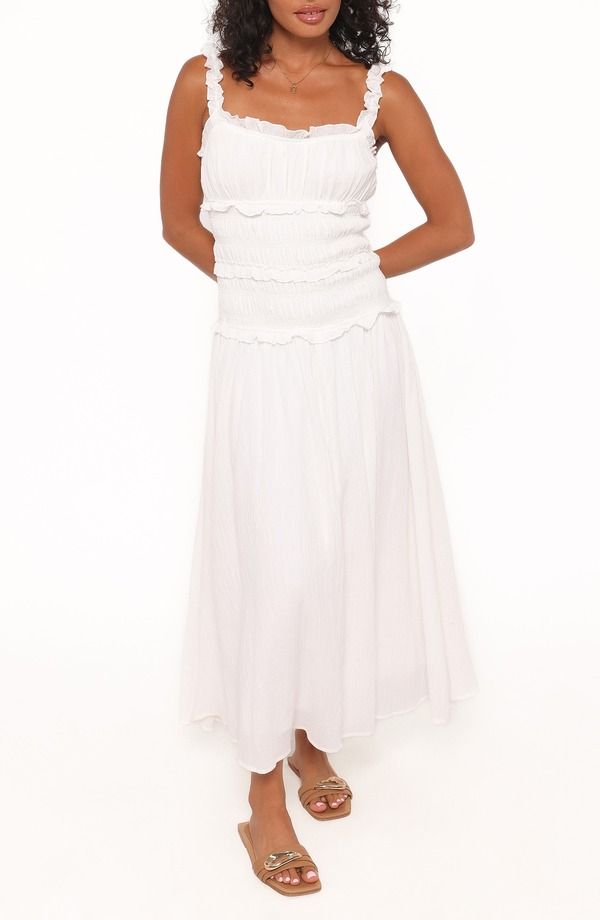 ペタルアンドパップ レディース トップス ワンピース フリル ミディ Petal Pup Enola Shir red Ruffle Trimidi Dress WHITE ホワイト