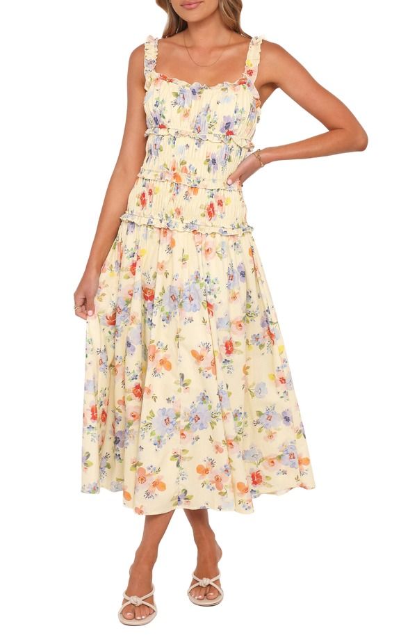 ペタルアンドパップ レディース トップス ワンピース フリル ミディ Petal Pup Enola Shir red Ruffle Trimidi Dress YELLOW FLORAL イエロー