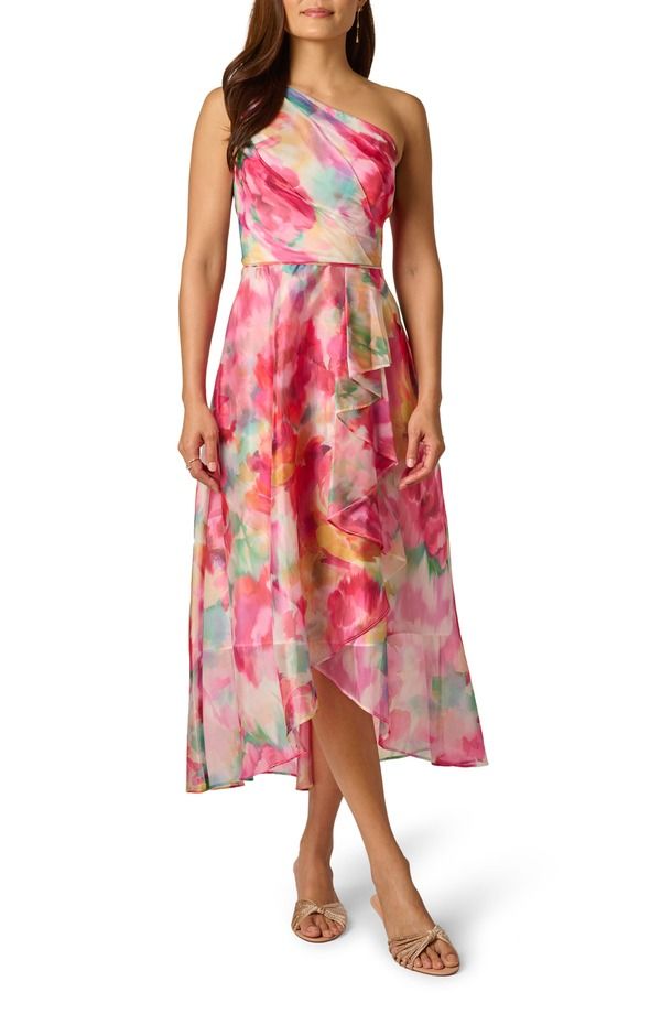 アドリアナ パペル レディース トップス ワンピース フラワー柄 プリント ワンショルダー フラワー Adrianna Papell Floral Print OneShoulder HighLow