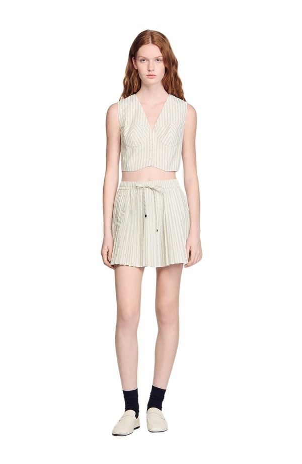 サンドロ レディース ボトムスカート SANDRO Short rhinestone striped skirt Ecru エクリュ 40,820円