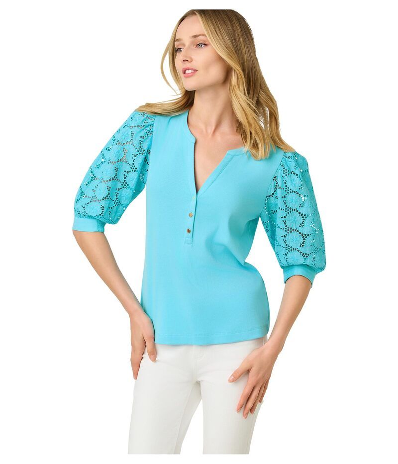 リリーピュリッツァー レディース トップス シャツ ニット Lilly Pulitzeronson Eyelet Knitop Capri Blue ブルー