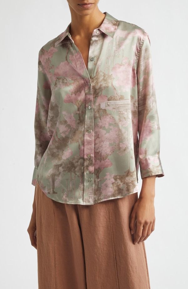 ラジャンス レディース トップス シャツ フラワー柄 シルク フラワー LAGENCE Dani Floral ThreeQuarter Sleeve Silk ButtonUp Shirt LIGH