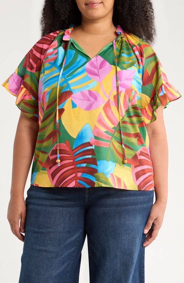 シュガーリップス レディース トップス シャツ プラスサイズ プリント コットン SUGARLIPS Novi Tropical Print Cotton Top Plus KELLY GREEN グ