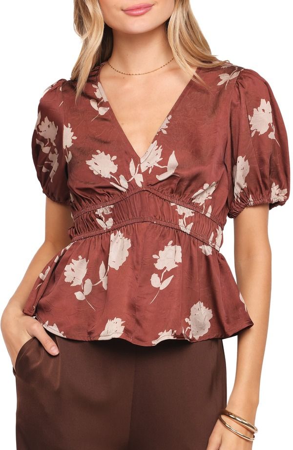 ペタルアンドパップ レディース トップス シャツ フラワー柄 ブラウス フラワー Petal Pup Griffin Floral Peplum Blouse BROWN FLORAL ブラウン