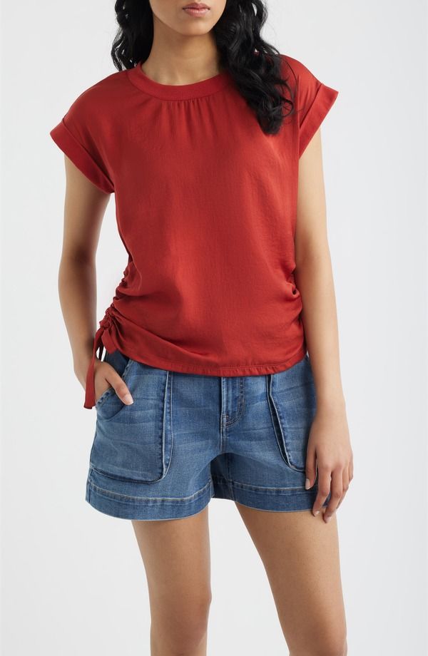 シティブルース レディース トップス シャツ CITY BLUES Mixed Media Drawstring TShirt BRICK