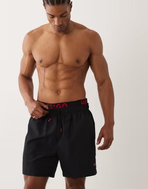 ヒューゴレッド メンズ 水着 ハーフパンツ・ショーツ ショートパンツ ロゴ HUGO Red flex logo swim shorts Black ブラック