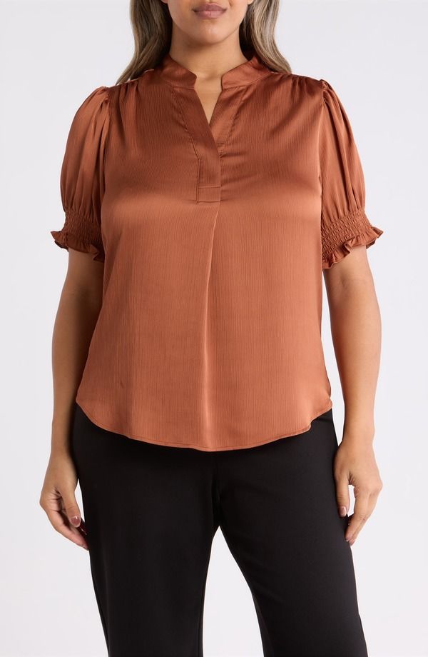 アンクライン レディース トップス シャツ プラスサイズ サテン Anne Klein Crinkled Satin Top Plus CEDAR SPICE