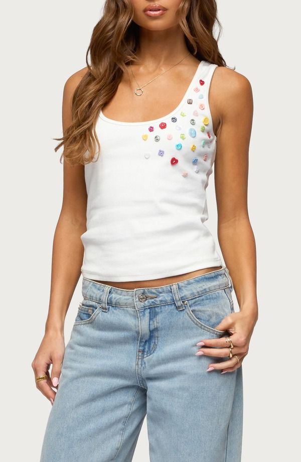 アディクテッド レディース トップス シャツ EDIKTED Natash Mixed Button Tank Top WHITE ホワイト