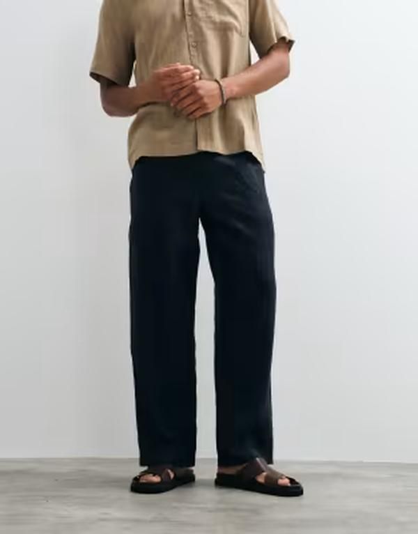 アルケット メンズ ボトムス カジュアルパンツ リネン ARKET linen look pants Navy blue ネイビー