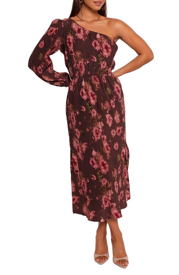 ペタルアンドパップ レディース トップス ワンピース フラワー柄 ミディ ワンショルダー フラワー Petal Pup Floral OneShoulder Pliss Midi Dress CHOC