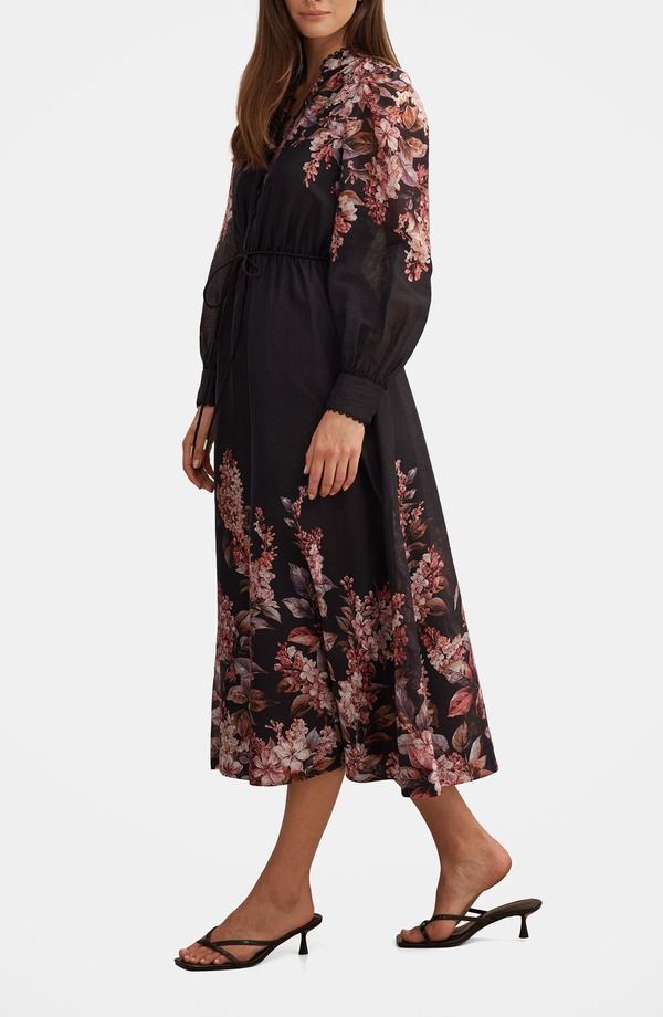 エバーニュー レディース トップス ワンピース フラワー柄 ミディ フラワー Ever New Courtney Floralong Sleeve Midi Dress DARK HILLCROFT
