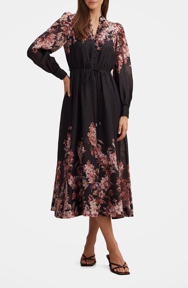 エバーニュー レディース トップス ワンピース フラワー柄 ミディ フラワー Ever New Courtney Floralong Sleeve Midi Dress DARK HILLCROFT長袖・七分袖