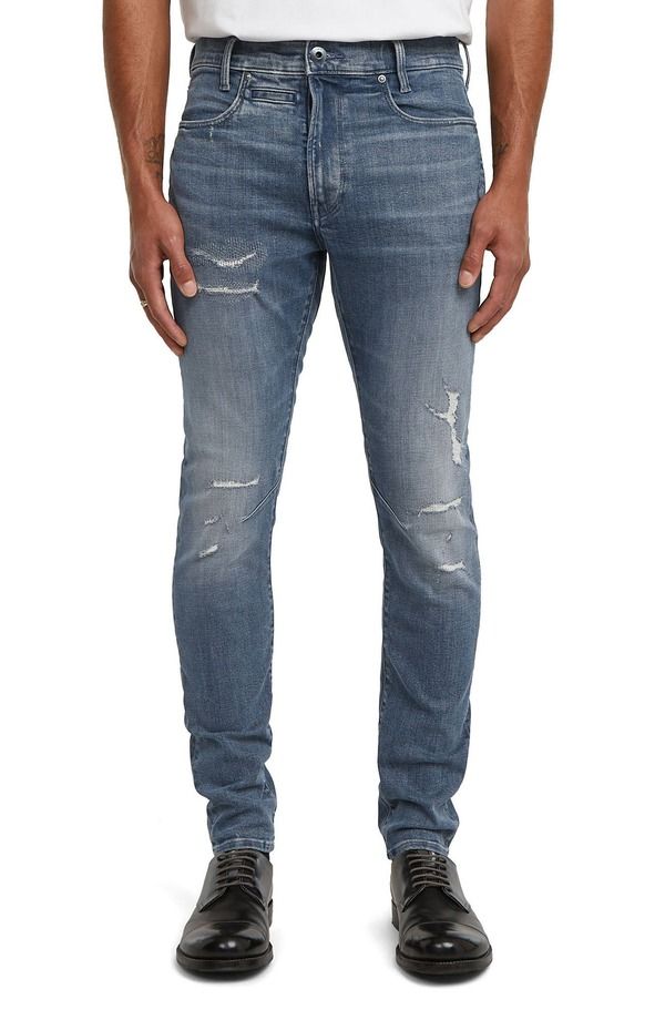 ジースター メンズ ボトムス デニムパンツ スリムフィット ジーンズ GSTAR DStaq 3D Slim Fit Jeans FADED BLUE PEBBLE RESTO RED ブルー