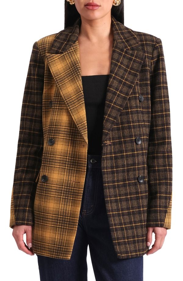 アヴェックレフィーユ レディース アウター ジャケット・ブルゾン ブレザー Avec Les Filles Mixed Plaid Hourglass Double Breasted Blazer B