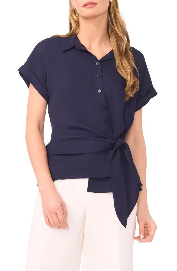 ハロゲン レディース トップス シャツ アシンメトリー Halogen Asymmetric Tie Front Shirt BARITONE BLUE ブルー