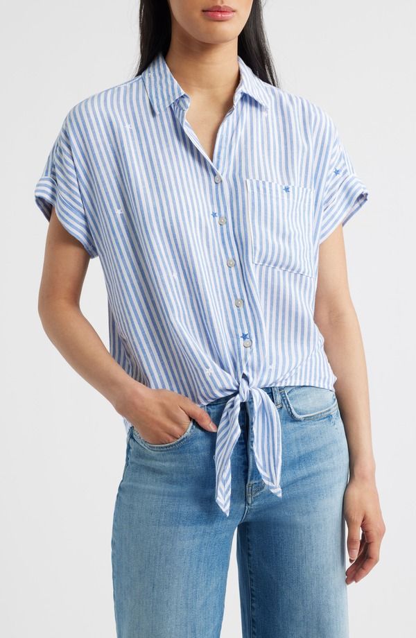 ビーチランチラウンジ レディース トップス シャツ 刺繍 beachlunchlounge Rosiembroide red Tie Front Short Sleeve ButtonUp Shirt 15,525円