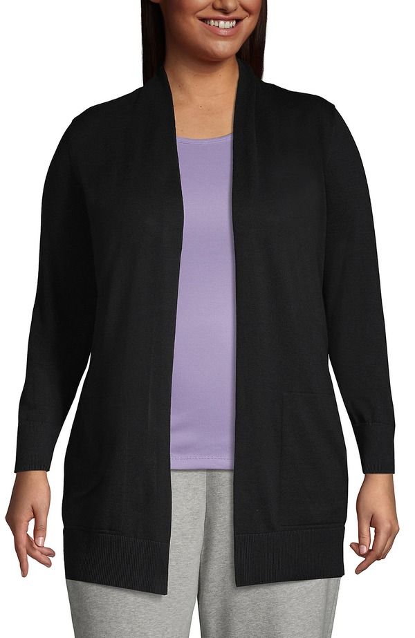ランズエンド レディース アウター ニット・セーター プラスサイズ カーディガン Lands End Long Sleeve Open Long Cardigan Sweater Plus Black