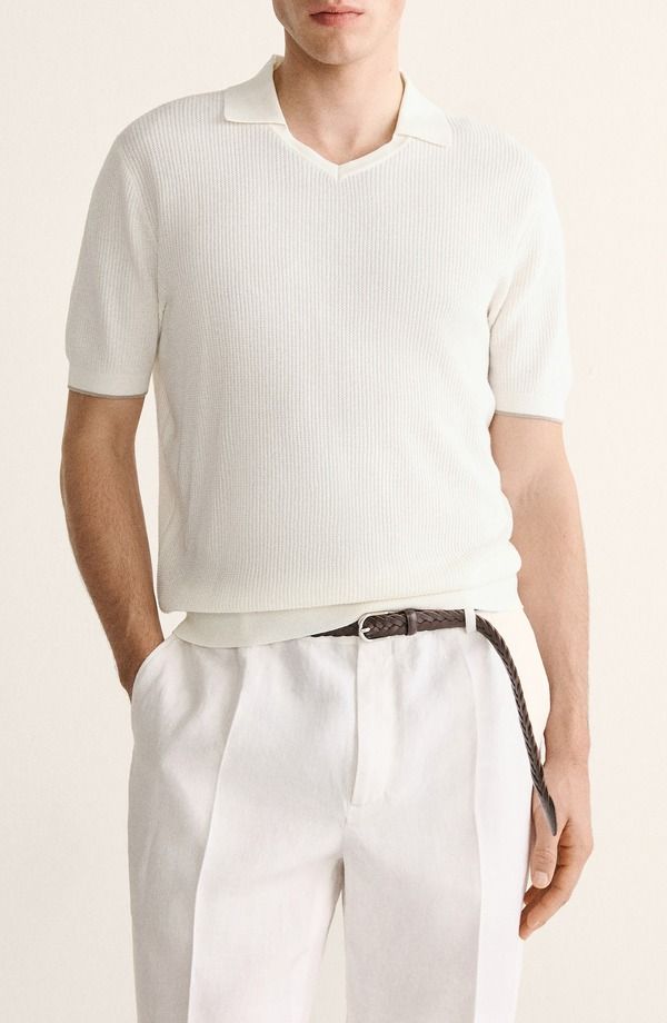 マンゴ メンズ トップス ポロシャツ シルク コットン MANGO Johnny Collar Cotton Silk PoloFF WHITE オフホワイト