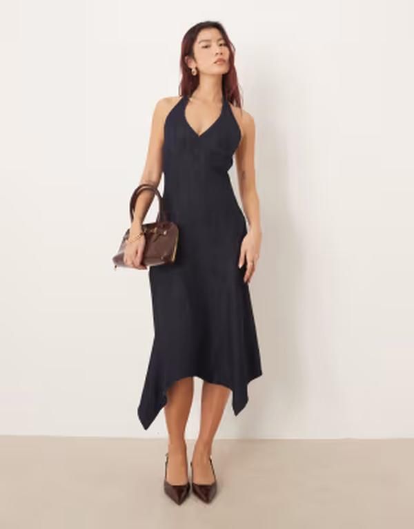 モーテル レディース トップス ワンピース ミディ ホルター Motel Comari halter midi chambray dress indigo BLUE ブルー