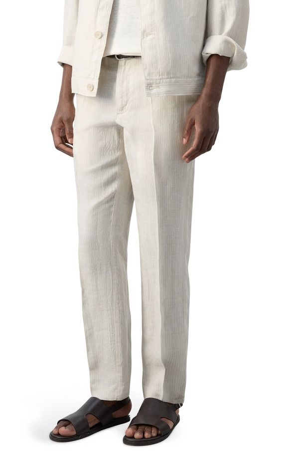 マンゴ メンズ ボトムス カジュアルパンツ リネン MANGO Textu red Stripe Linen Pants ECRU エクリュ 22,960円