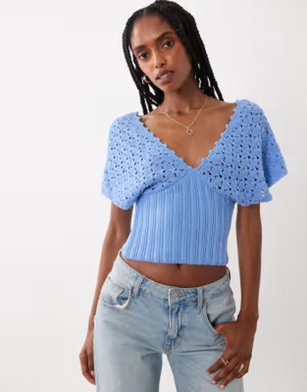 エイソス レディース トップス Tシャツ ニット ASOS DESIGN knit plunge cinched top BLUE ブルー 12,946円