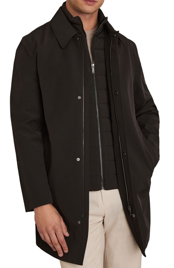 レイス メンズ アウター コート スタンドネック Reiss Logan Wateresistant Overcoat with Removable Funnel Neck Insert BROWN