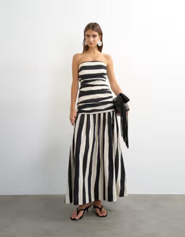トップショップ レディース トップス ワンピーストラップレス マキシ Topshop dropped waistrapless maxi dress in thick black and white 23,850円