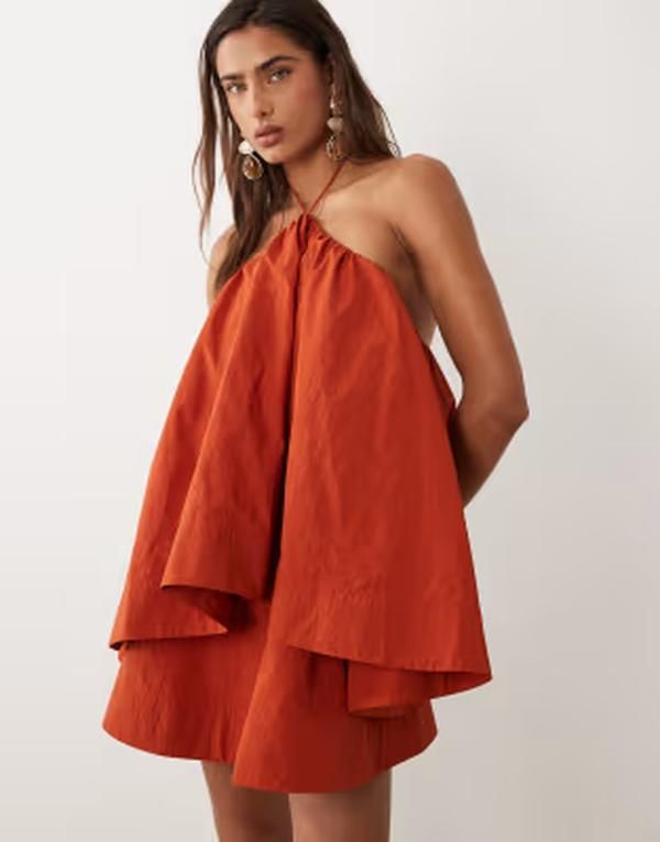 エイソス レディース トップス ワンピース ミニ ホルター ASOS DESIGN halter neck trapeze mini dress in rust ラスト