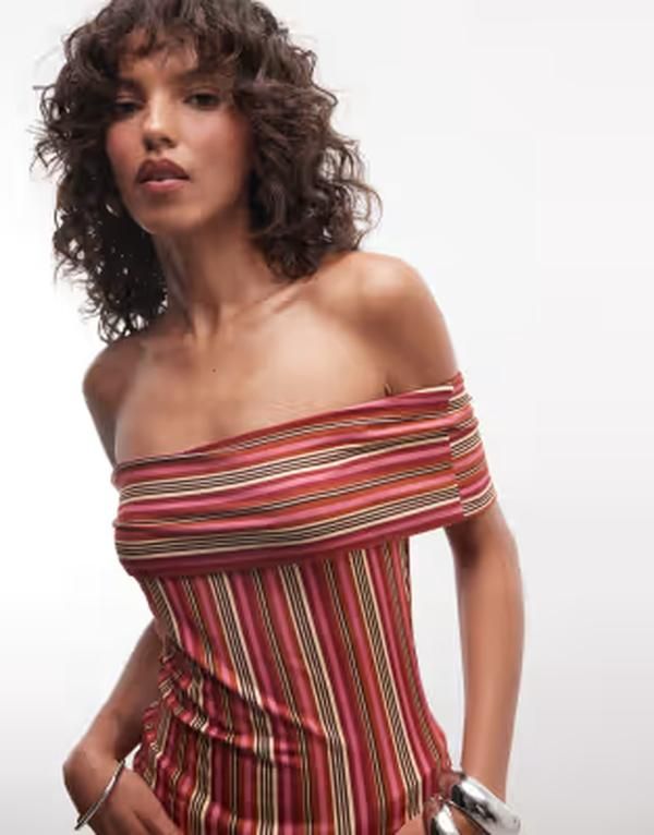 リクレイム ヴィンテージ レディース トップス シャツ ジャージー Reclaimed Vintage bardot striped jersey top Red stripe レッド