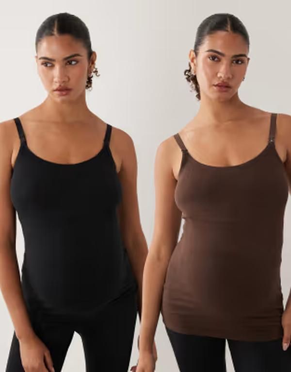 ママライシアス レディース トップス シャツ マタニティ Mamalicious Mamalicious Maternity 2 pack seamless cami top and chocolat 15,106円