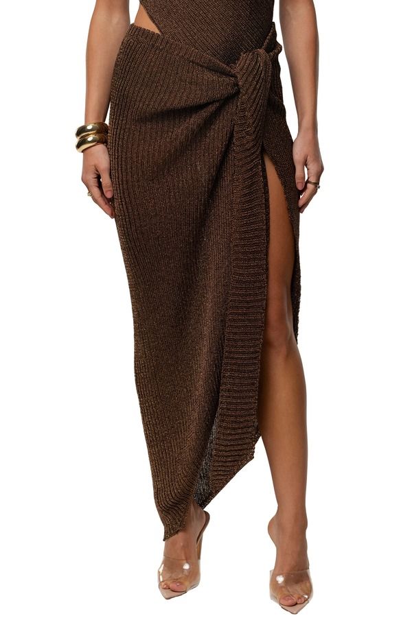 ジェイラックスレーベル レディース ボトムスカートール ニット マキシ JLUXLABEL Hazel Metallic Knit Maxi Skirt BROWN ブラウン 27,548円