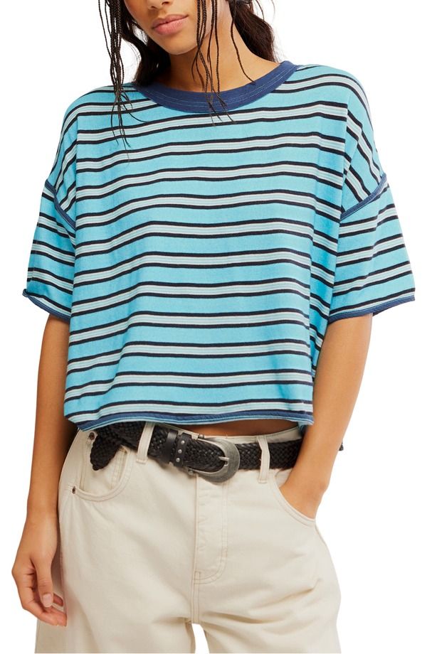 フリーピープル レディース トップス シャツ コットン Free People Clean Rugby Stripe Cotton Top CRYSTAL BLUE COMBO ブルー 19,330円